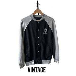 VINTAGE Varsity Jacket | Grey/Black Canada Logo | Snap | Medium